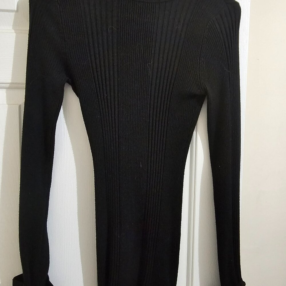 Say What? Black Ribbed Bodycon Sweater – Long Sleeve, Sleek Fit, Stretchy Knit